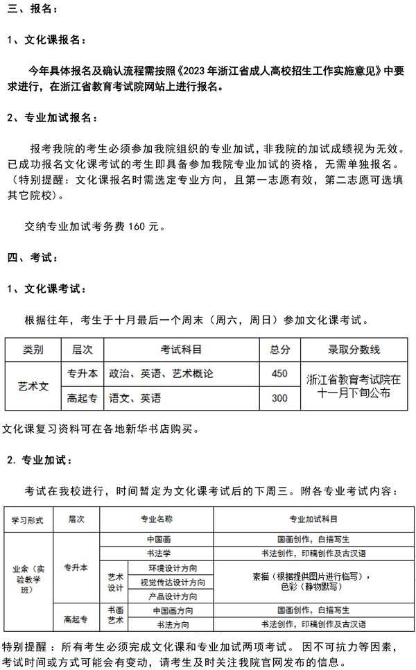 2023中國美術學院成人高等教育招生簡章